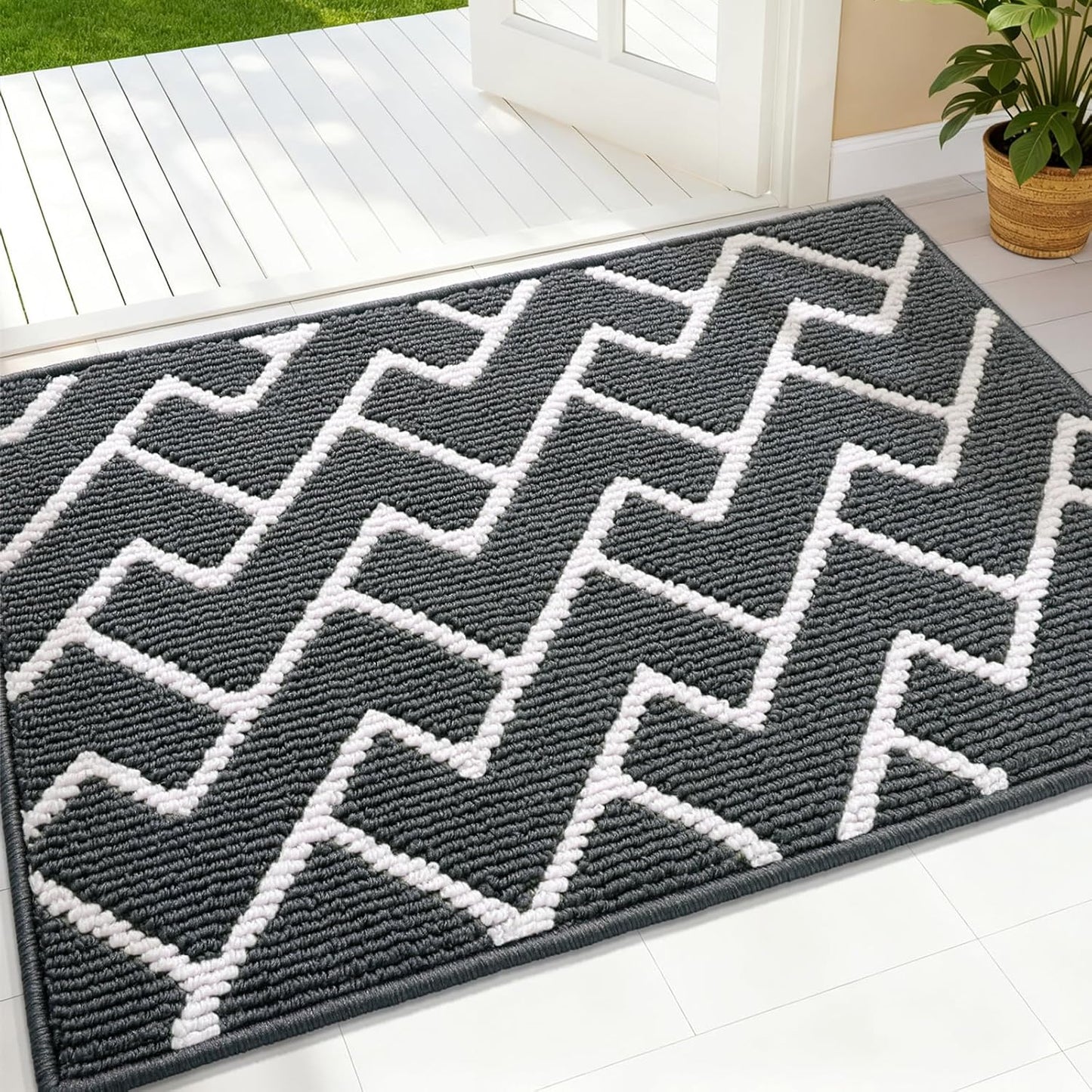 OLANLY Front Door Mat, Non-Slip Rubber Backing, Dirt Resistant and Absorbent, Washable, Easy to Clean Low-Profile Indoor Doormat for Back Door, Entryway, Inside Entrance, 32x20, Grey
