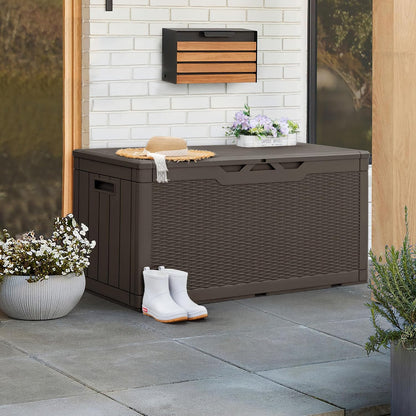 Greesum 110 Gallon Outdoor Storage Box with Lockable Lid, All-Weather for Patio Furniture, Pool Supplies & Garden Tools, Waterproof, UV-Resistant Large Deck Box, Dark Black