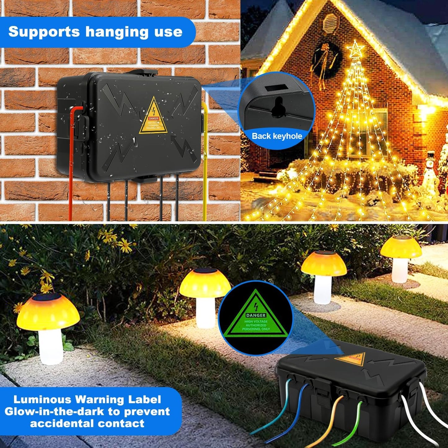 Hrensaw Large Outdoor Electrical Box(12.5x8.5x5inch),IP54 Waterproof Outdoor Outlet Covers,Weatherproof Extension Cord Covers Protect Outlet,Plug,Timer,Power Strip,Holiday Light,Green