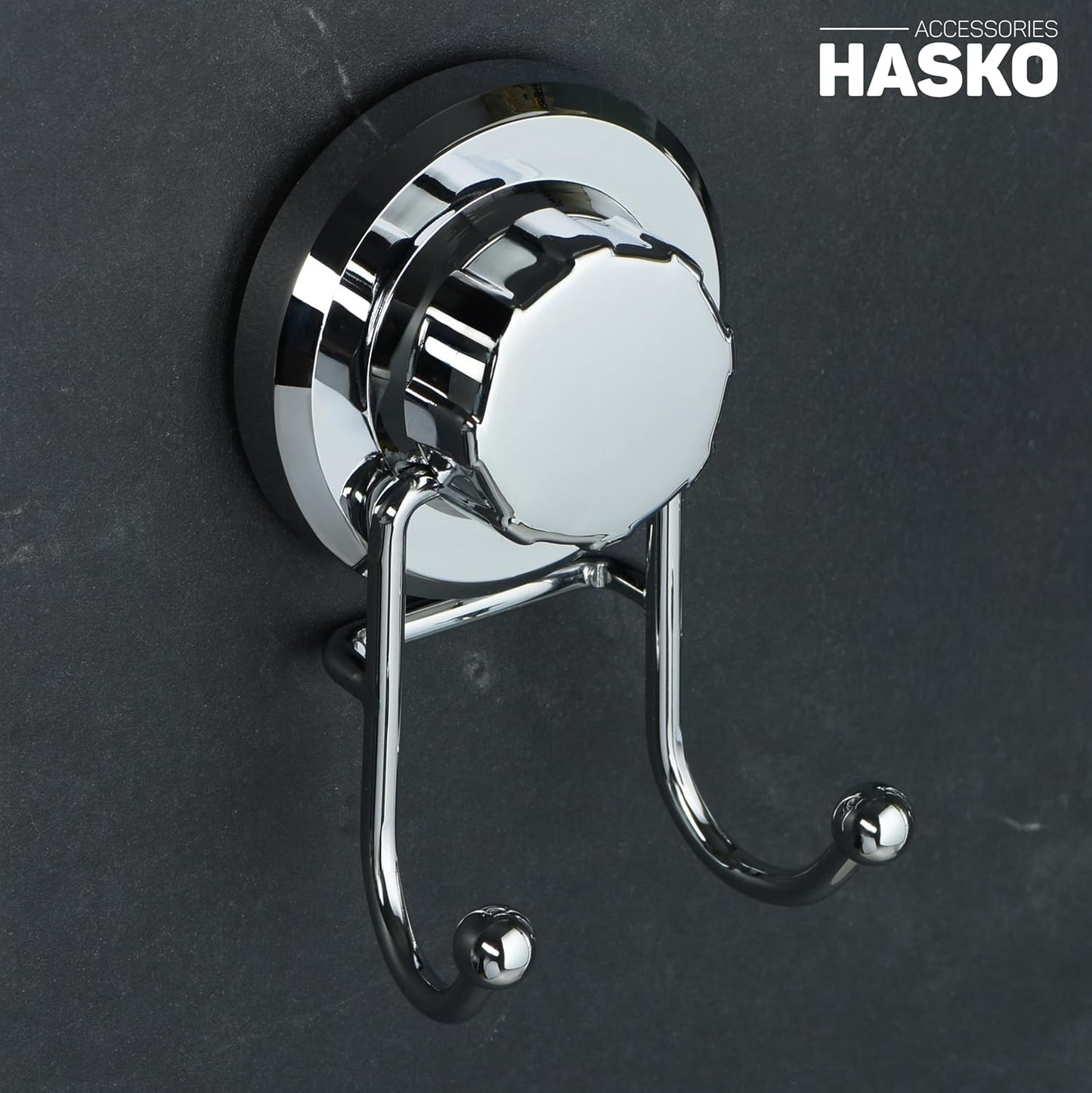 HASKO accessories - Suction Cup Hooks for Shower - Towel Hooks for Bathroom Wall Mounted Shower - Bathroom Hooks for Hanging - Stainless Steel SS304 Towel Holders, Black (2 Pack)
