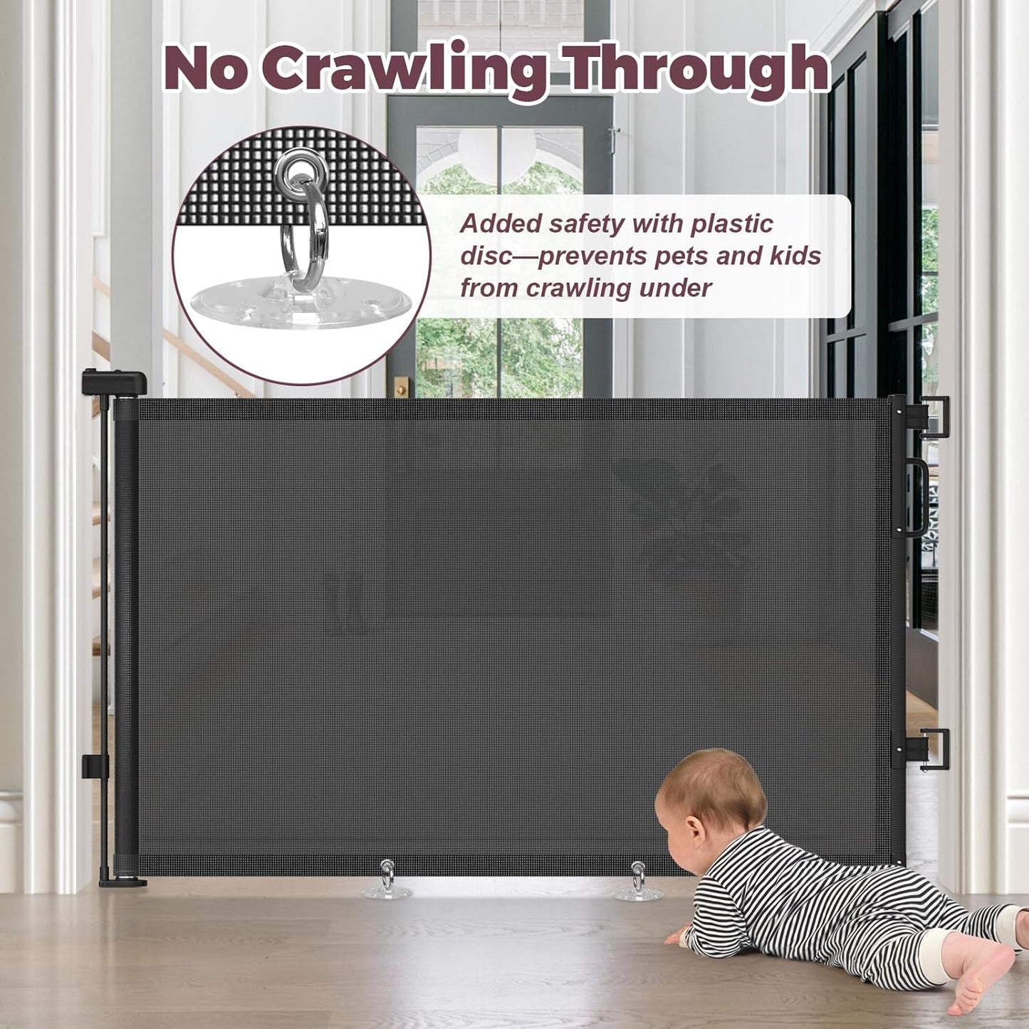 Retractable Baby Gate for Stairs & Doorways, Mesh Dog Gate Indoor Outdoor, Extends to 55" Wide 34" Tall Child Gate for Hallways, Deck, Porch, Pet Toddler Safety Essentials, Easy Install, Grey