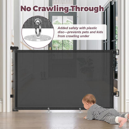 Retractable Baby Gate for Stairs & Doorways, Mesh Dog Gate Indoor Outdoor, Extends to 55" Wide 34" Tall Child Gate for Hallways, Deck, Porch, Pet Toddler Safety Essentials, Easy Install, Grey