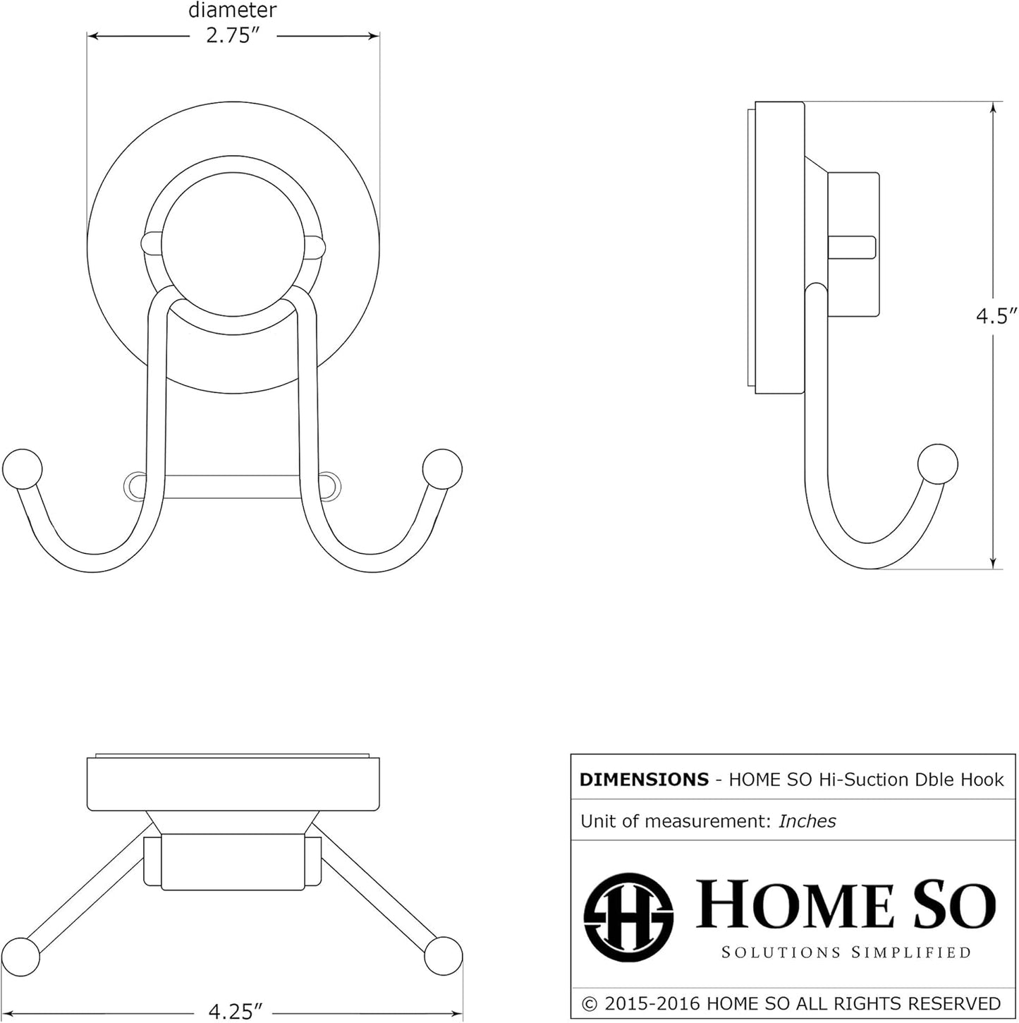 HOME SO Suction Cup Hooks for Shower & Bathroom Towel Holder 1-Pack – Suction Cups Hooks for Hanging Towels, Robes, & Coats - Tiles, Glass Door or Mirror – Shower and Towel Hooks - Chrome, Stainless
