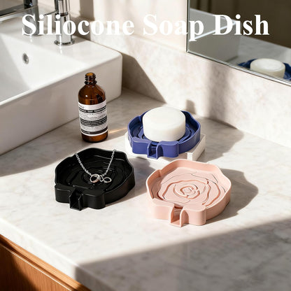 3PC Self-Draining Silicone Soap Dish, Soap Holder/Tray/Saver for Shower, Bathroom, Kitchen, Bathtub, Keep Soap Dry and Easy to Clean (Light Color)