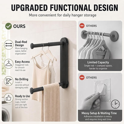 Foldable Clothes Rack No Drill - Heavy Duty Suction Cup Wall Mounted Drying Rack for Laundry, Space Saving Adhesive Hanger for Apartment, Bathroom (Holds 5.5lbs) (Milky White)