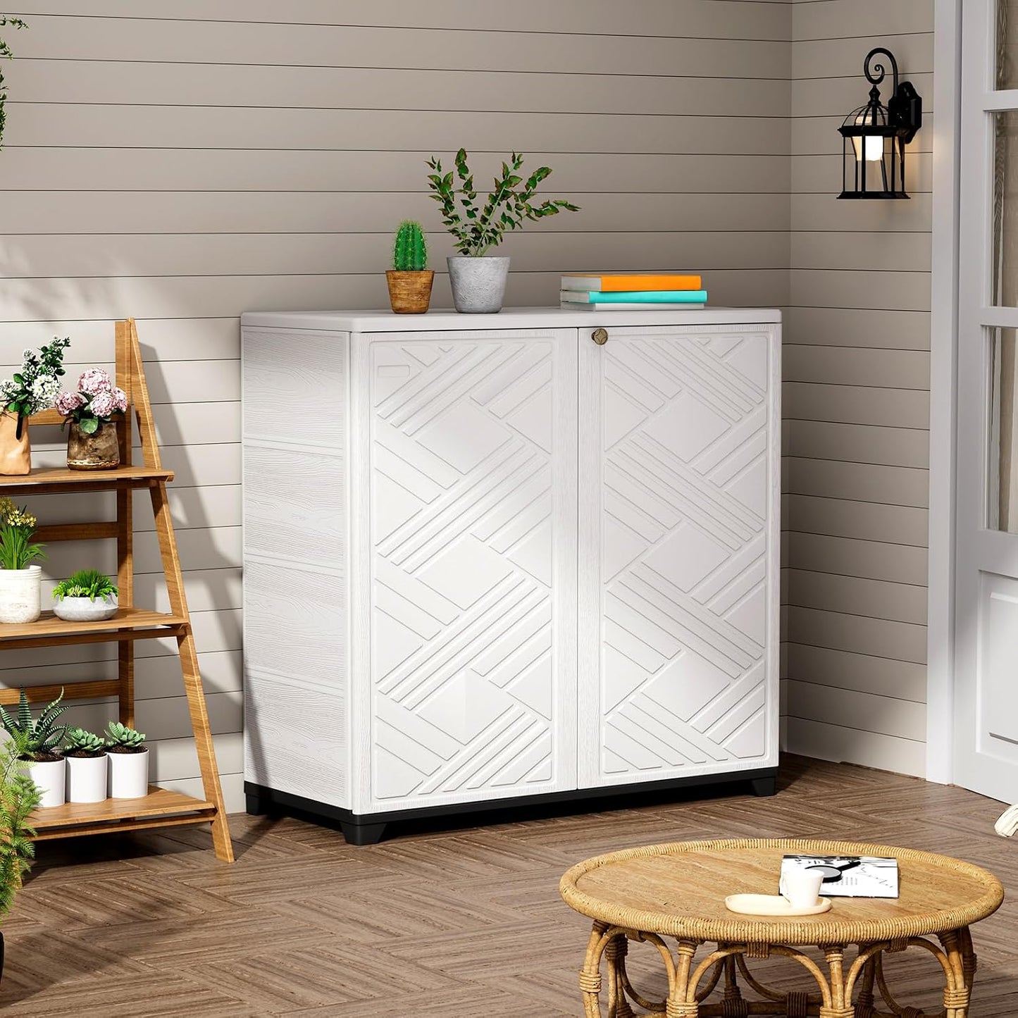 ZZM Indoor/Outdoor Storage Cabinet Waterproof, 34"x15"x34" Plastic Outdoor Storage Box for Garden Balcony Bathroom, All Weather Outdoor Storage Clearance, DIY Usage, with 2 Shelf (Black)