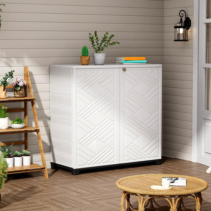 ZZM Indoor/Outdoor Storage Cabinet Waterproof, 34"x15"x34" Plastic Outdoor Storage Box for Garden Balcony Bathroom, All Weather Outdoor Storage Clearance, DIY Usage, with 2 Shelf (Black)