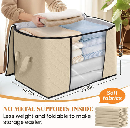 Fab totes 6 Pack Storage Bags for Clothes and Blanket, Foldable Closet Organizers and Storage with Zippers, Clear Window and Handles, Fabric Storage Bins for Sweater, Comforter, Bedding,Linen Sheets