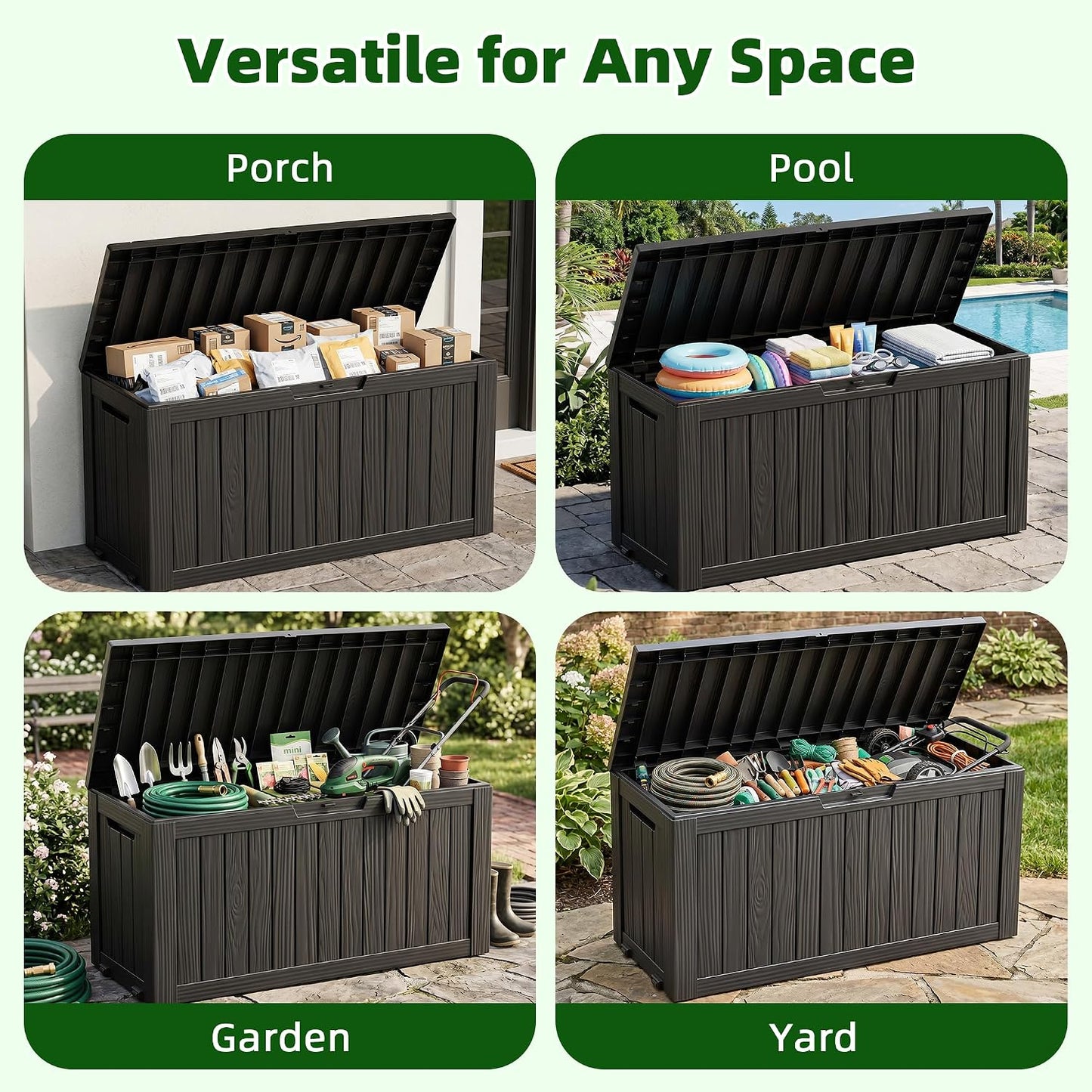EasyUp 33 Gallon Resin Deck Box Waterproof, UV Resistant Outdoor Storage Box for Delivery, Porch, Patio and Garden, Stripe Black