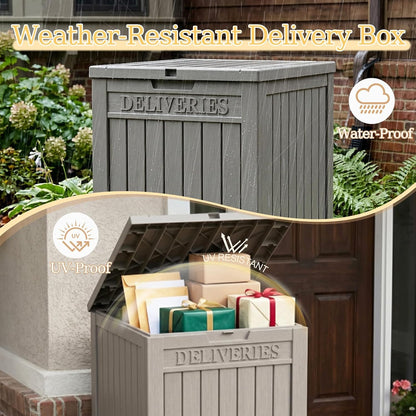 Outdoor Storage Box, 90 Gallon Package Delivery Boxes for Outside, with Lockable Secure, Deck Box Outdoor Waterproof for Entryway, Front Porch, Backyard, Garden, Patio, Lawn, Black