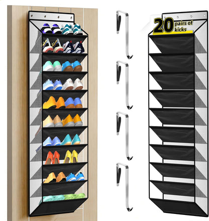 PAULONE 10-Pocket Multi-Use Over the Door Organizer, Heavy Duty 95lbs Capacity with Breathable Mesh, Versatile Hanging Storage for Shoes, Toys, Office Supplies-Classic (Black, 10-Shelf,)