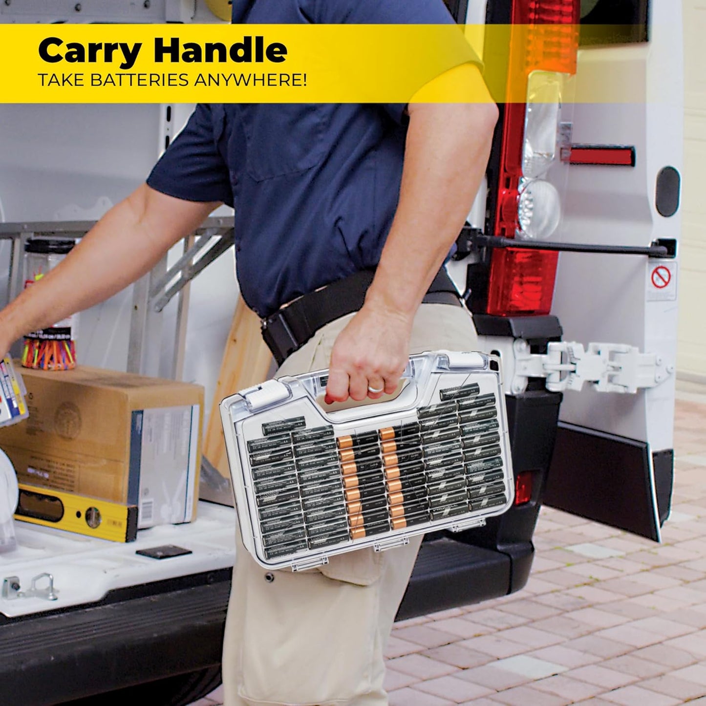 Battery Daddy Storage & Organizer Case with Tester, Stores & Protects Up to 180 Batteries, Double-Sided, Clear Locking Lid, Secure Latches & Portable Carrying Handle - White (Batteries Not Included)
