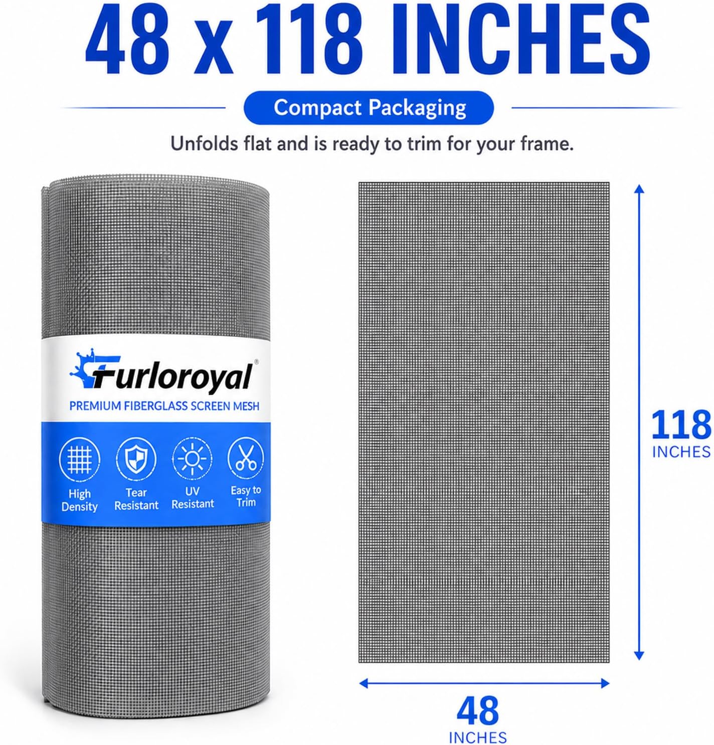 48" x 118" Window Screen Replacement Mesh, Black Fiberglass Screen for Window & Screen Door Repair, Durable High Visibility Mesh for Patio, Sliding Door & Window Screens