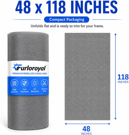 48" x 118" Window Screen Replacement Mesh, Black Fiberglass Screen for Window & Screen Door Repair, Durable High Visibility Mesh for Patio, Sliding Door & Window Screens
