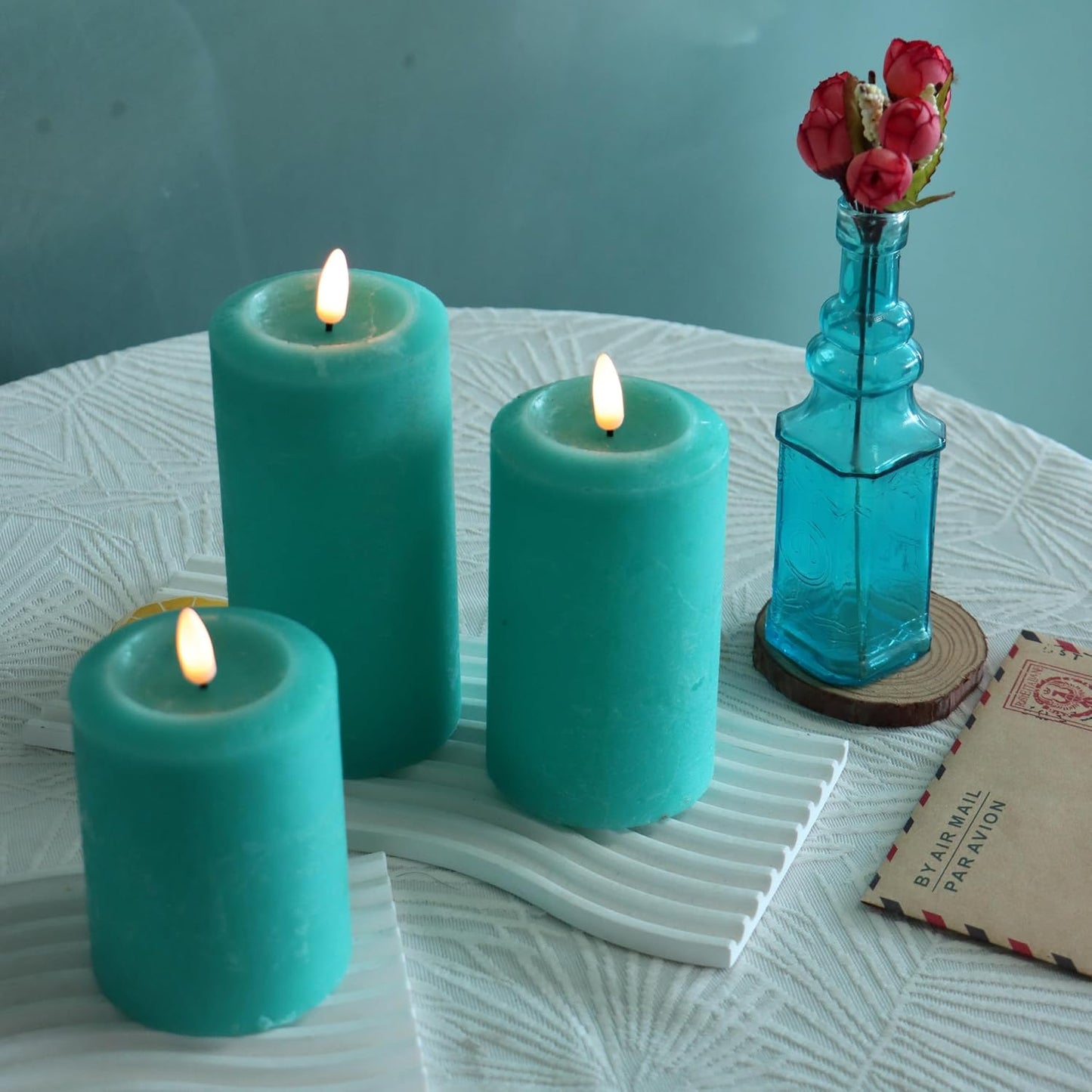 Battery Operated Flameless Candles with Remote Timer Real Wax Realistic Bright Flicker Flickering Electric Electronic LED Pillar Lights Home Wedding Party Decorations Set of 3 Rustic Texture Gray Grey