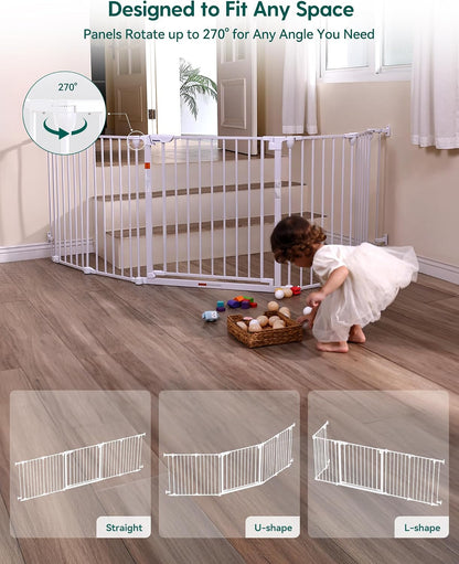 Babelio 104" Extra Wide Baby Gate, 30” Tall Auto Close Dog Fence for Stairs Doorways Fireplace, Hardware Mounted Pet Gate Indoor, Foldable 5 Metal Panels, AdaptiZone Series, Black