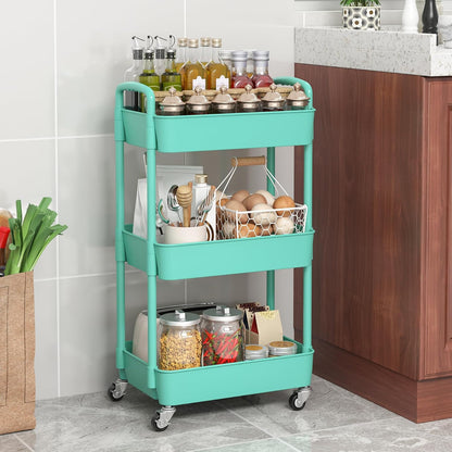 Sywhitta 4-Tier Plastic Rolling Utility Cart with Handle, Multi-Functional Storage Trolley for Office, Living Room, Kitchen, Movable Storage Organizer with Wheels, Black
