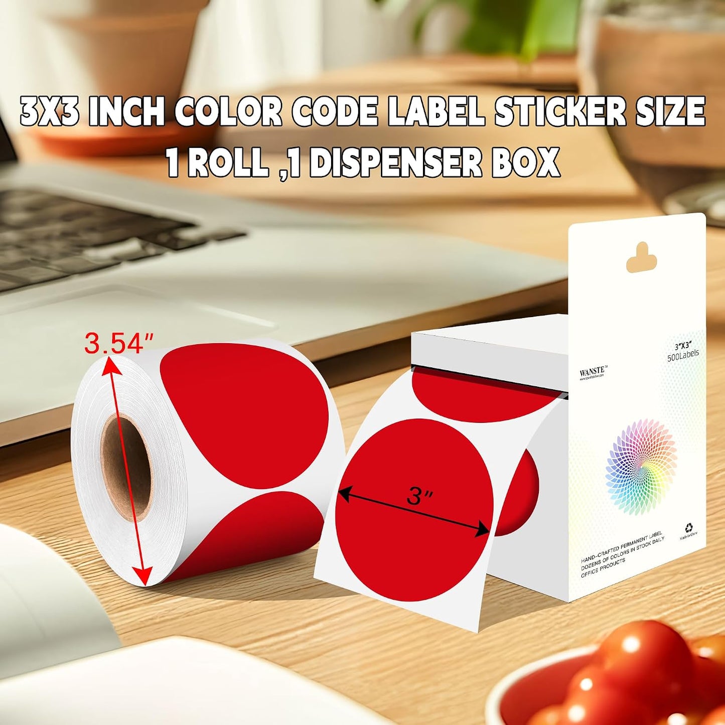 3 Inch White Color Code Dot Stickers,500 PCS Round Labels Stickers in Dispenser Box for Organization, Inventory,Classroom
