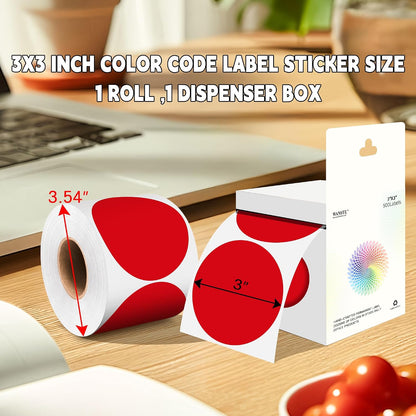3 Inch White Color Code Dot Stickers,500 PCS Round Labels Stickers in Dispenser Box for Organization, Inventory,Classroom