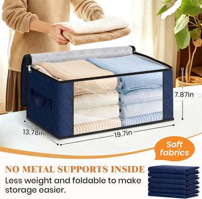 Fab totes 6 Pack Storage Bags for Clothes and Blanket, Foldable Closet Organizers and Storage with Zippers, Clear Window and Handles, Fabric Storage Bins for Sweater, Comforter, Bedding,Linen Sheets