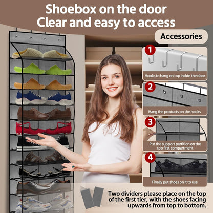 PAULONE 12 Pocket Over the Door Shoe Organizer,Reusable Breathable Large Mesh Bag Men's & Women's Sneaker Organizer,Shoe Organizer for Kids,Hanging Shoe Storage Hanging Bag (White)