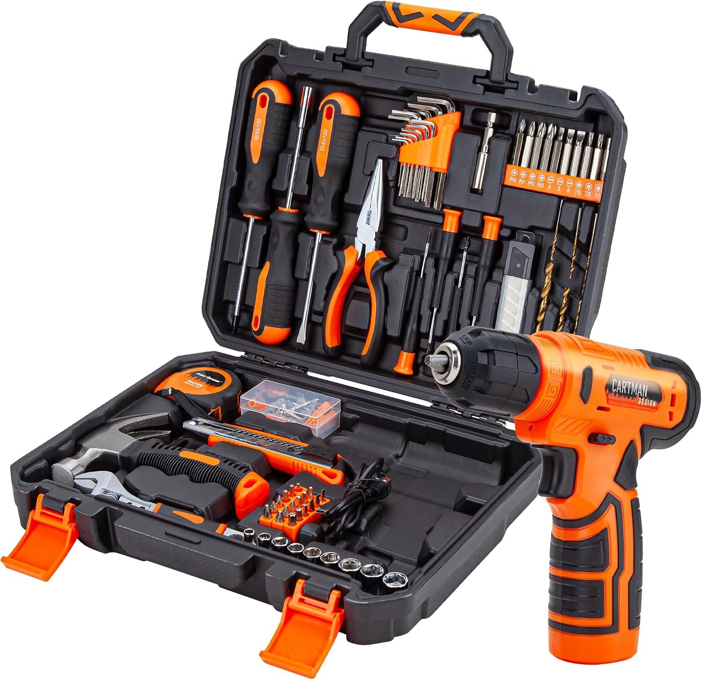 CARTMAN 150PCS 8V Cordless Drill Hand Tool Set, Purple Household Repair Kit | All-Inclusive Tool Assortment With 8V Drill, Great For Home Upkeep, DIY Crafting And Daily Household Fixes