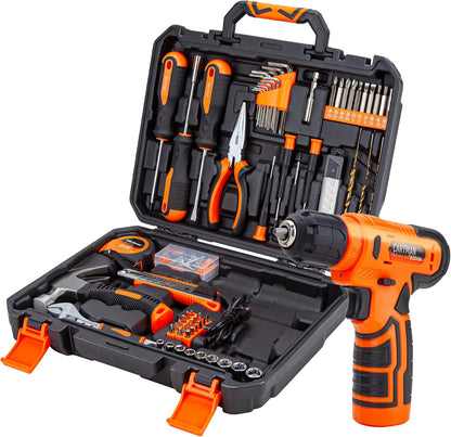 CARTMAN 150PCS 8V Cordless Drill Hand Tool Set, Purple Household Repair Kit | All-Inclusive Tool Assortment With 8V Drill, Great For Home Upkeep, DIY Crafting And Daily Household Fixes