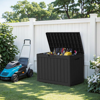 EasyUp 50 Gallon Outdoor Storage Box Waterproof Lockable Deck Boxes | UV Resistant Resin, for Garden Tools Cushions Patio Equipment, 300 lbs Capacity, Portable Design, Easy 16-Min Assembly