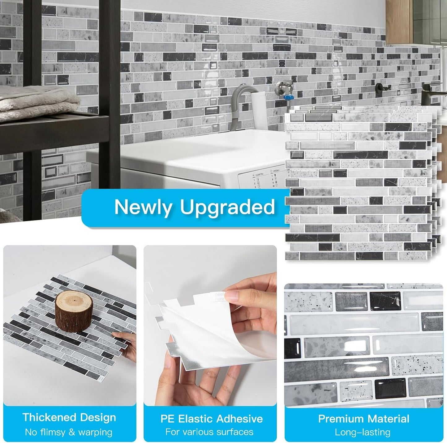 Art3d 10-Sheet Heavy-Duty Peel and Stick Backsplash, Waterproof Wall Tiles Stick on Kitchen Backsplash Living Space, Beige & White
