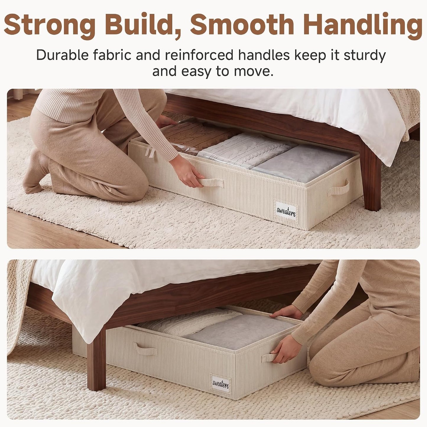 StorageWorks Large Under Bed Storage Containers with Handles and Label Holder, 2 Pack Ultra-thick Fabric Underbed Bins, Closet Organizer for Clothes, Blankets, Sweater
