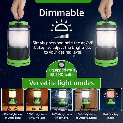 LED Camping Lantern Rechargeable, 1800LM, 4 Light Modes, 4400mAh Power Bank, IP44 Waterproof, Perfect Lantern Flashlight for Hurricane, Emergency, Power Outages, Home and More, USB Cable Included