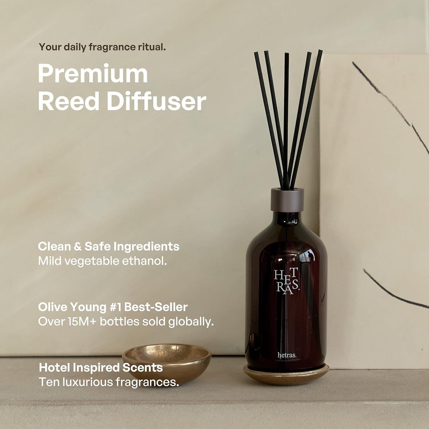hetras. Premium Reed Diffuser Set (16.9 fl.oz. / 500ml) | Jeju Saryeoni Forest - Citrus & Greenery Scent | Long-Lasting Luxury Home Fragrance with Reed Sticks | Gifts for Loved Ones