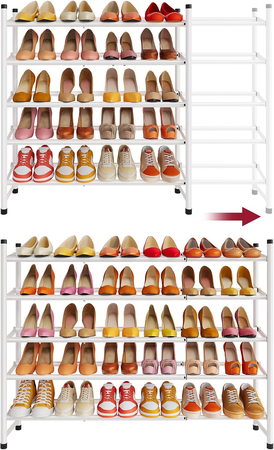 Tajsoon Expandable Shoe Rack for Closet 3 Tier, 28“-41“Adjustable & Stackable Shoe Shelf Storage, Metal Shoe Rack Organizer for Front Door Entrance, Closet, Garage, Entryway, Black