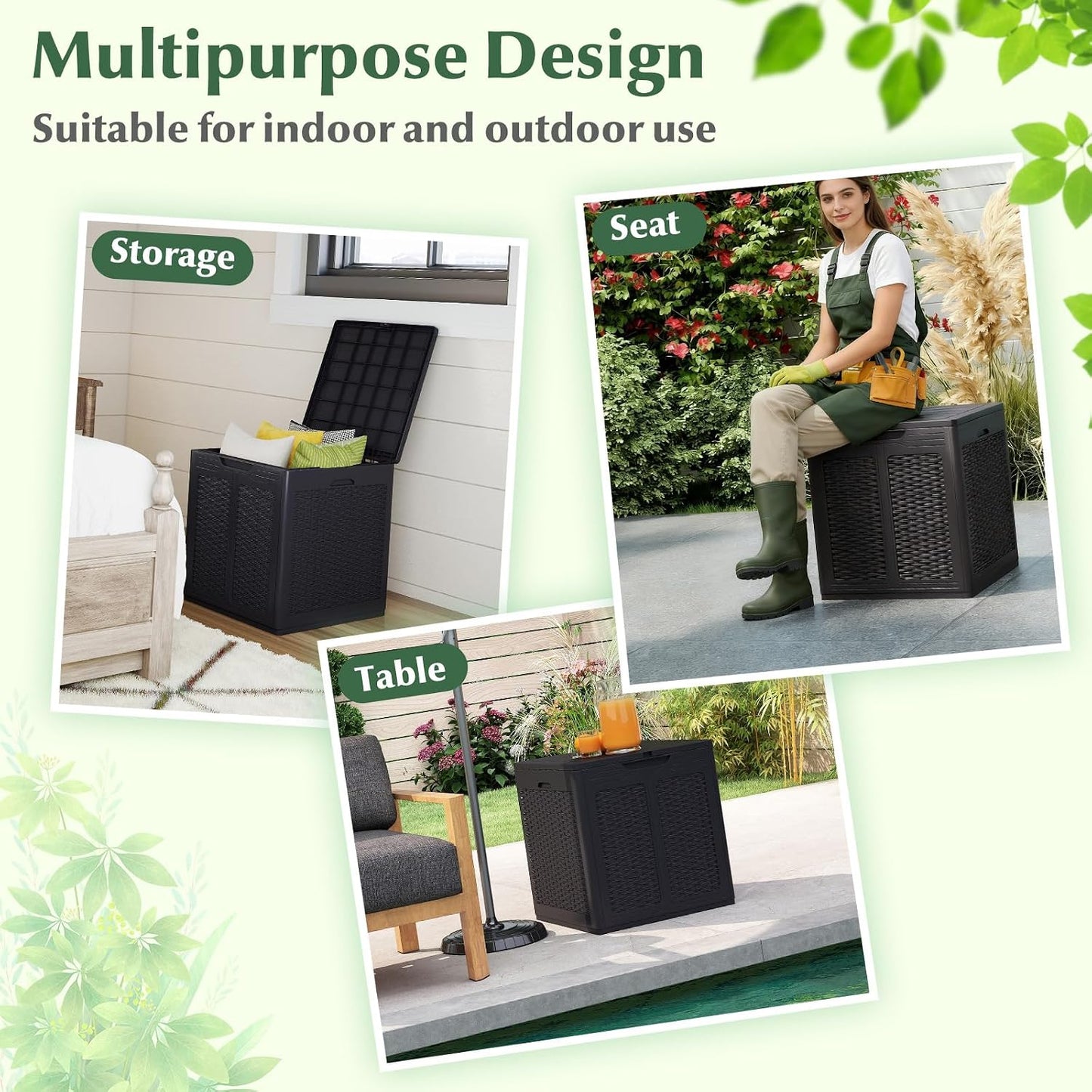 Tangkula 25 Gallon Waterproof Outdoor Storage Box with Lockable Lid | PP Resin, Wicker Patterned, Indoor Outdoor Use, Portable, Versatility, for Deck, Pool, Patio Cushions, Garden Tools