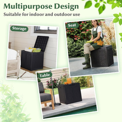 Tangkula 25 Gallon Waterproof Outdoor Storage Box with Lockable Lid | PP Resin, Wicker Patterned, Indoor Outdoor Use, Portable, Versatility, for Deck, Pool, Patio Cushions, Garden Tools