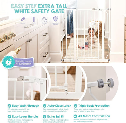 Regalo Safety 29-38.5" Baby Gate for Doorways & Bottom of Stairs, Pressure Mounted Baby Gate with Door for Babies, Toddlers & Pets, Tested & Safe for 30 Years, American Designed, American Owned, White