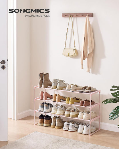SONGMICS Shoe Rack, 6-Tier Shoe Organizer, Metal Storage Shelf, Upright or Upside Down, for 24-30 Pairs, Stackable, for Entryway, 11.8 x 36.2 x 42.7 Inches, Black ULSA306BH01