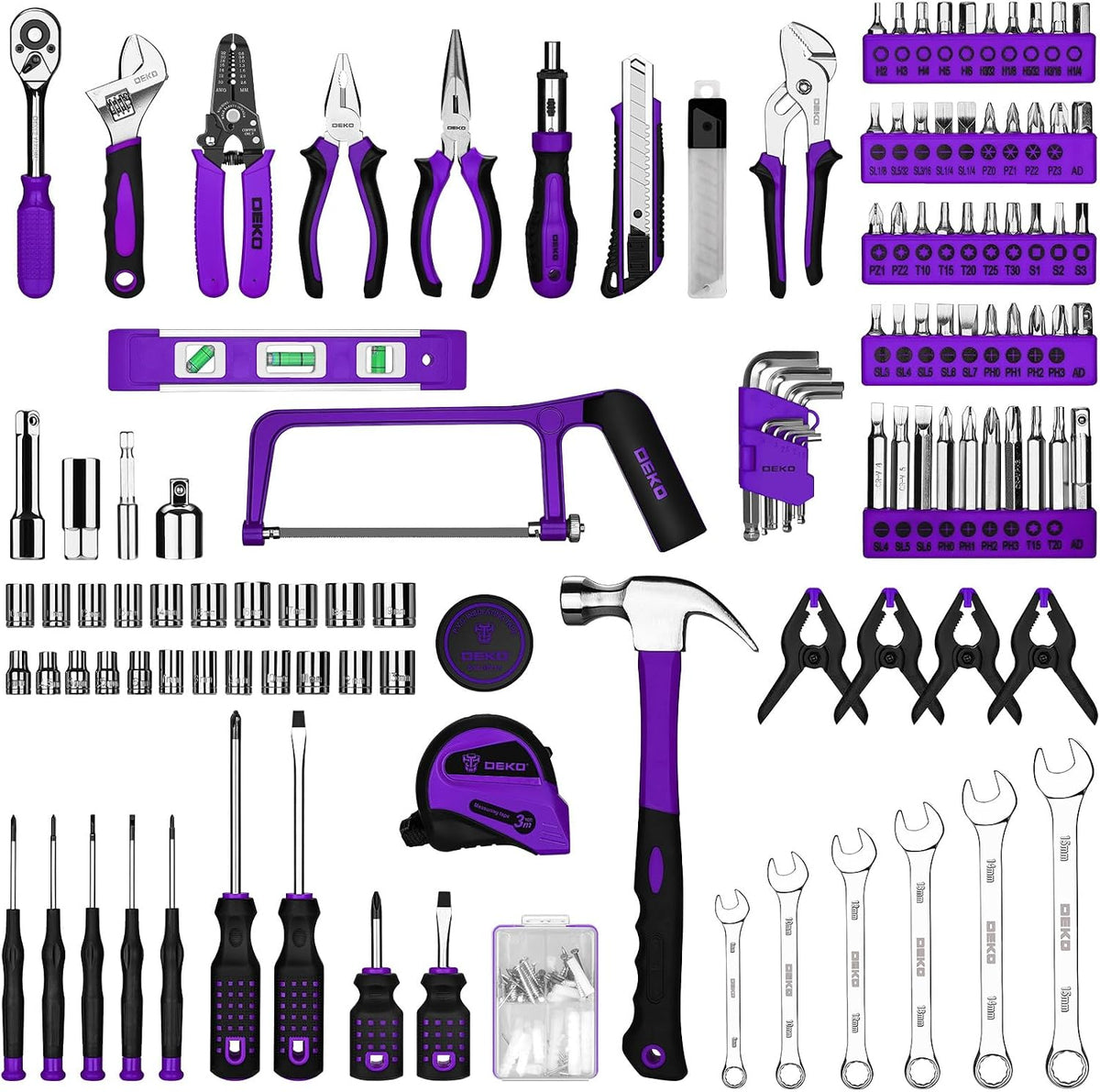 DEKOPRO 228 Piece Socket Wrench Auto Repair Tool Combination Package Mixed Tool Set Hand Tool Kit with Plastic Toolbox Storage Case