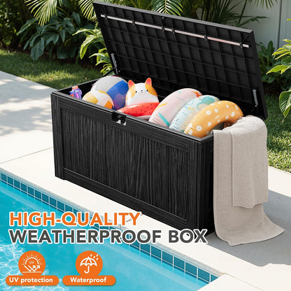 32 Gallon Deck Box Outdoor Indoor Waterproof Storage Box for Patio Furniture, Pool Accessories, Garden Tools, and Cushion Storage, Black