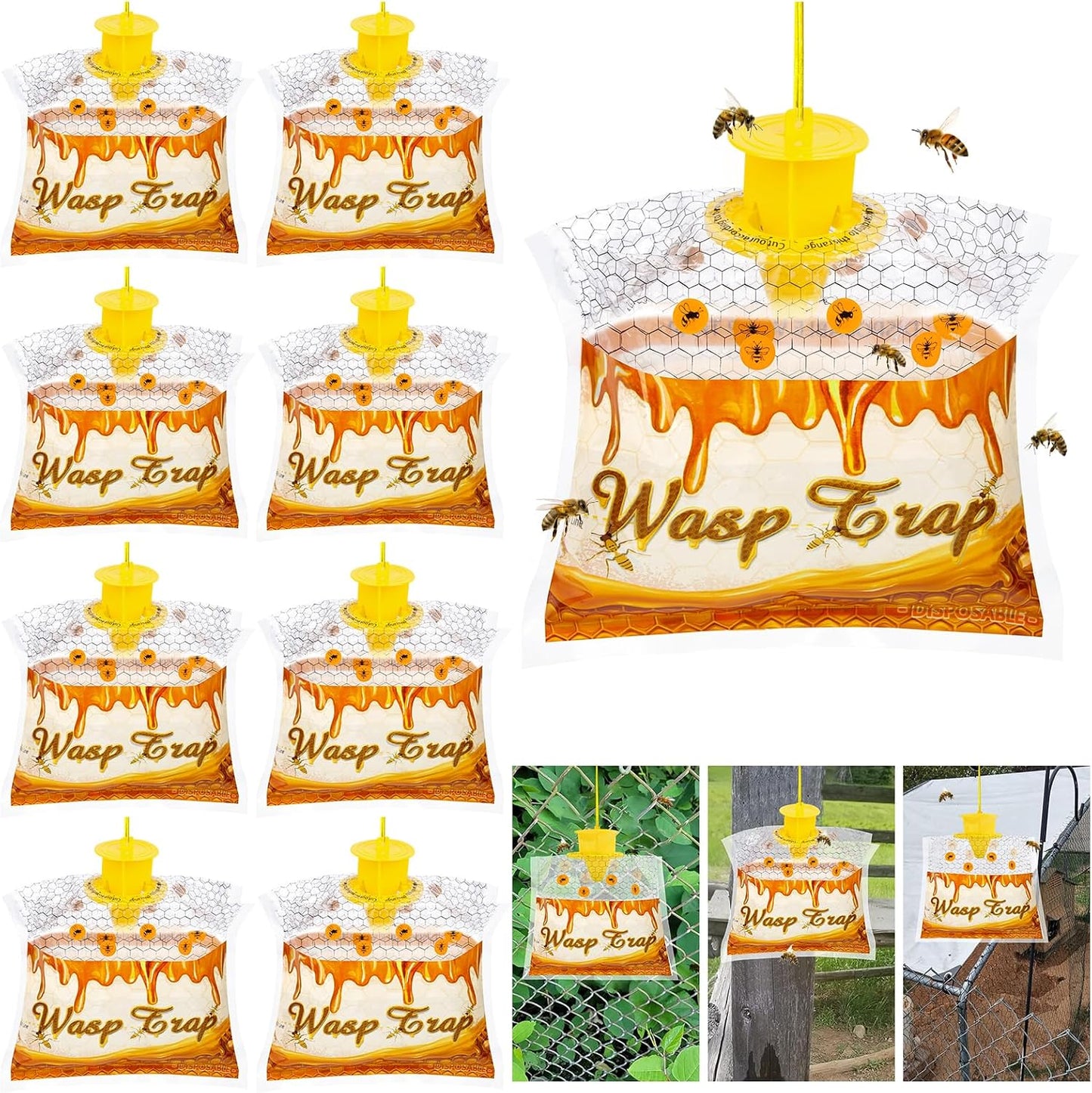 4 Pack Disposable Wasp Traps Outdoor Hanging Carpenter Bee Traps for Outside Yellow Jacket Trap Hornet Trap Wasp Catcher for Bug Flies Patio Garden
