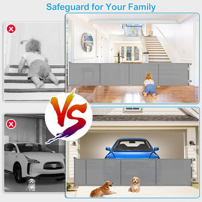 71 inch Retractable Baby Gates, EZIGO Extra Wide Baby Gate for Large Opening Extra Long Mesh Gate for Kids or Pet Dog Gate Child Safety Gate for Stairs Hallways Doorway Indoor Outdoor, Gray