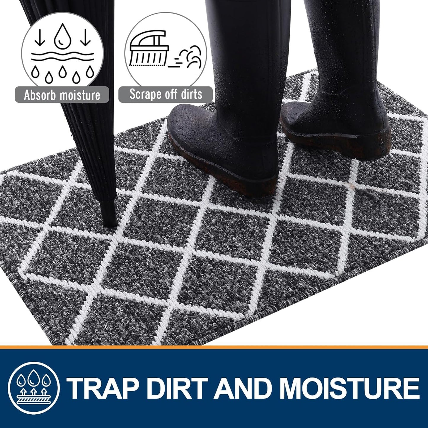 Finchitty Indoor Door Mat, Dirt Resistant and Absorbent, Low-Profile, Non-Slip, Washable Inside Floor Mats for Front Door, Back, and Entrance, 32" x 20", Grey