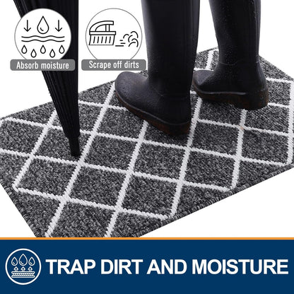 Finchitty Indoor Door Mat, Dirt Resistant and Absorbent, Low-Profile, Non-Slip, Washable Inside Floor Mats for Front Door, Back, and Entrance, 32" x 20", Grey