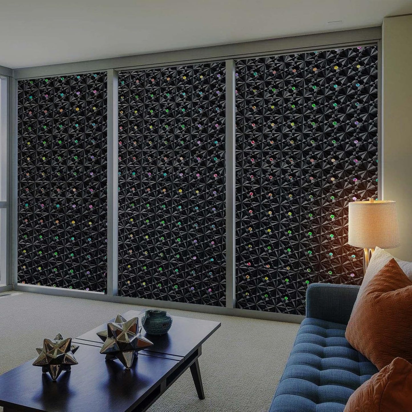 Windimiley 3D Diamond Frosted Window Privacy Film, Static Cling No-Glue Removable Vinyl, UV Blocking Heat Control for Bathroom Bedroom Door, 17.5 x 78.7 inch