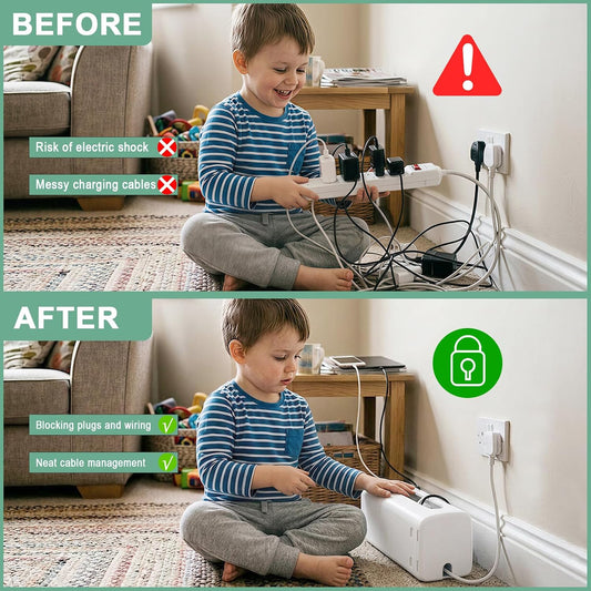 Babylush Baby Proof Power Strip Cover Box, 2 Pack | Adjustable Length,Baby Proof Cords,Baby Proof Surge Protector,Fits Most Power Strip,Lock System,Simple to Use,ABS