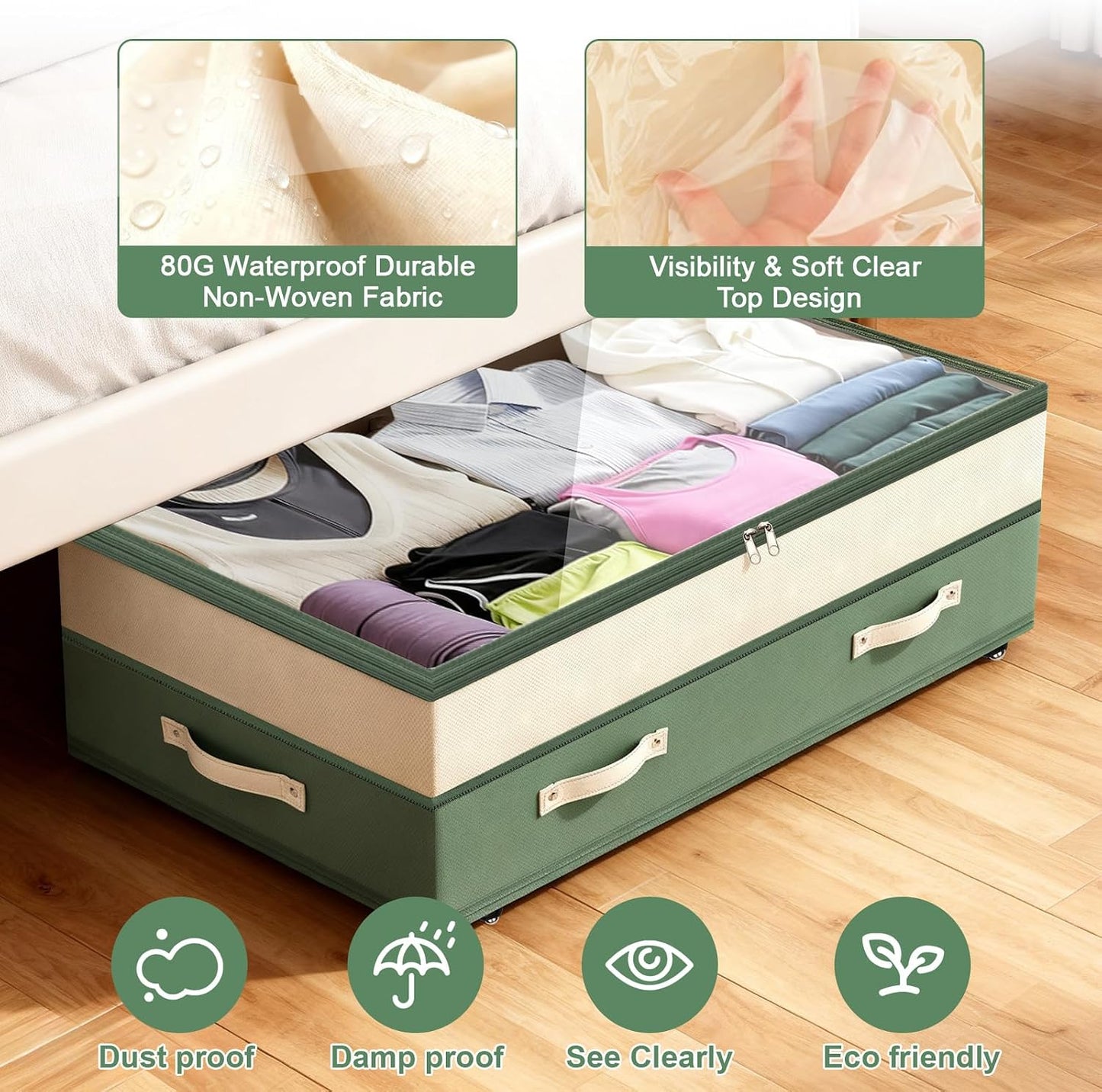 Dolicer 2 Pack Under Bed Storage with Wheels, 6in-10in Height Adjustable Underbed Storage Containers, 92L XXXL Under Bed Drawers Rolling Bin with Clear Lids for Dorm Shoes Clothes Organizers(Grey)