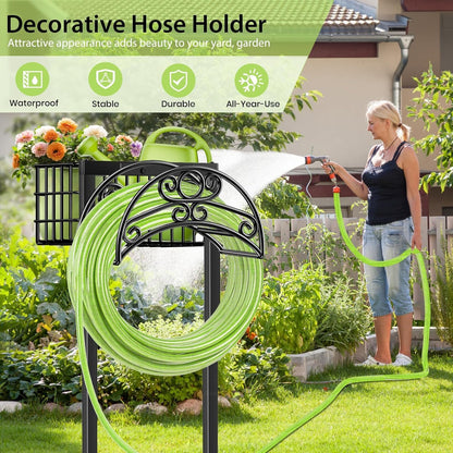 TomCare Garden Hose Holder Upgraded Water Hose Holder Heavy Duty 4 Spikes Hose Hanger Holds 160 Feet Hoses Stable Freestanding Hose Storage Organizer for Outside Yard