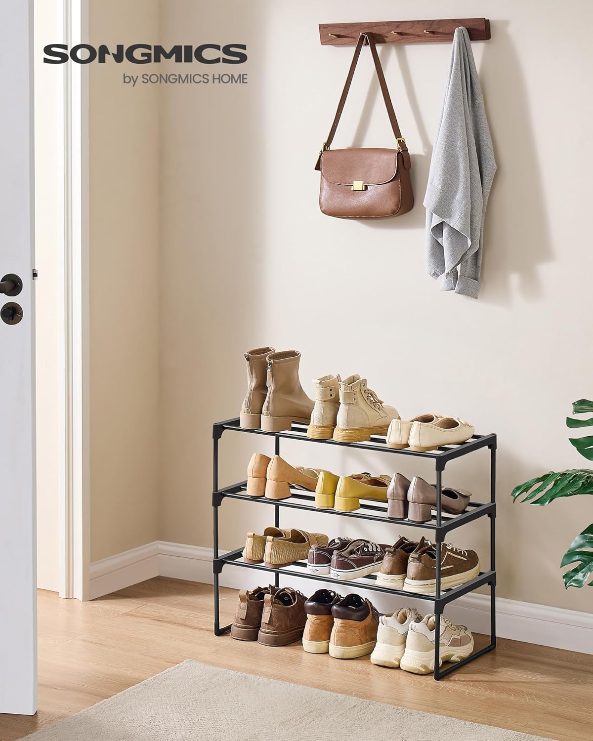 SONGMICS Shoe Rack, 6-Tier Shoe Organizer, Metal Storage Shelf, Upright or Upside Down, for 24-30 Pairs, Stackable, for Entryway, 11.8 x 36.2 x 42.7 Inches, Black ULSA306BH01