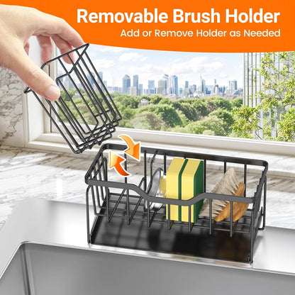 StorageRight Kitchen Sink Caddy Organizer, Rustproof Sponge Holder for Kitchen Sink, Instant Dry High Brush Holders with Drain Tray, Anti-Slip Storage Organization Essentials, Black