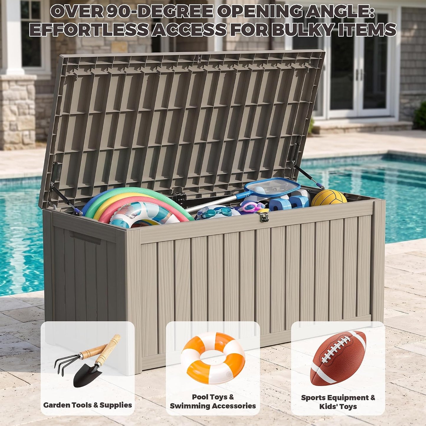 Outdoor Storage Box, 320 Gallon Waterproof Deck Box [Upgraded 3.0], Dual Gas-Spring Ultimate Resin Organizer for King Cushions, Heavy-Duty Lockable Estate Storage Bench, Backyard BBQ, Black